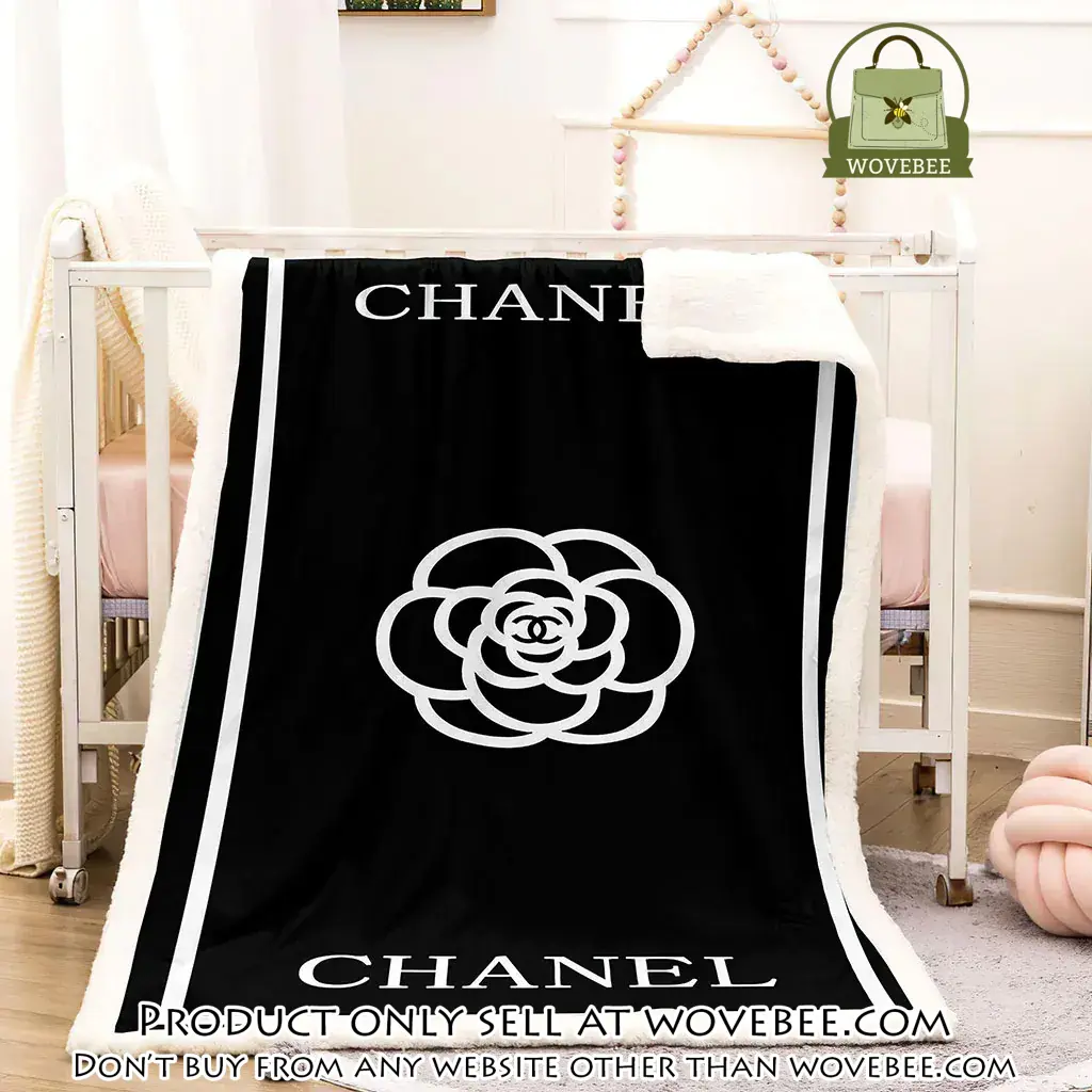 Chanel white flower black luxury brand premium blanket fleece home decor wvb4851544